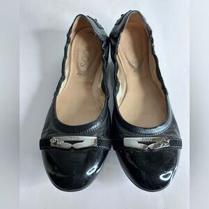 Tod’s DEE Ballerina Flat black Patent leather, leather toe 2 Rhinestone